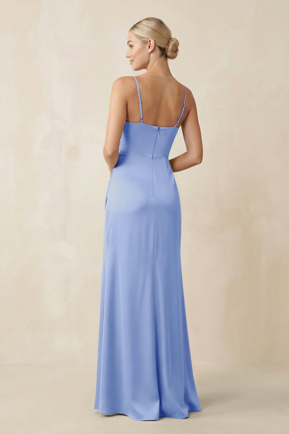 Cami Strap Ruched Satin Sheath Bridesmaid Dress in Ice - KISS BRIDAL Bridesmaid Dresses