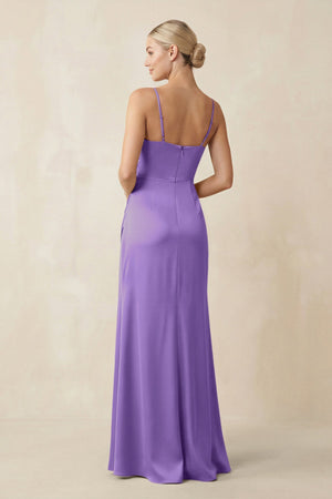 Cami Strap Ruched Satin Sheath Bridesmaid Dress in Lilac - KISS BRIDAL Bridesmaid Dresses