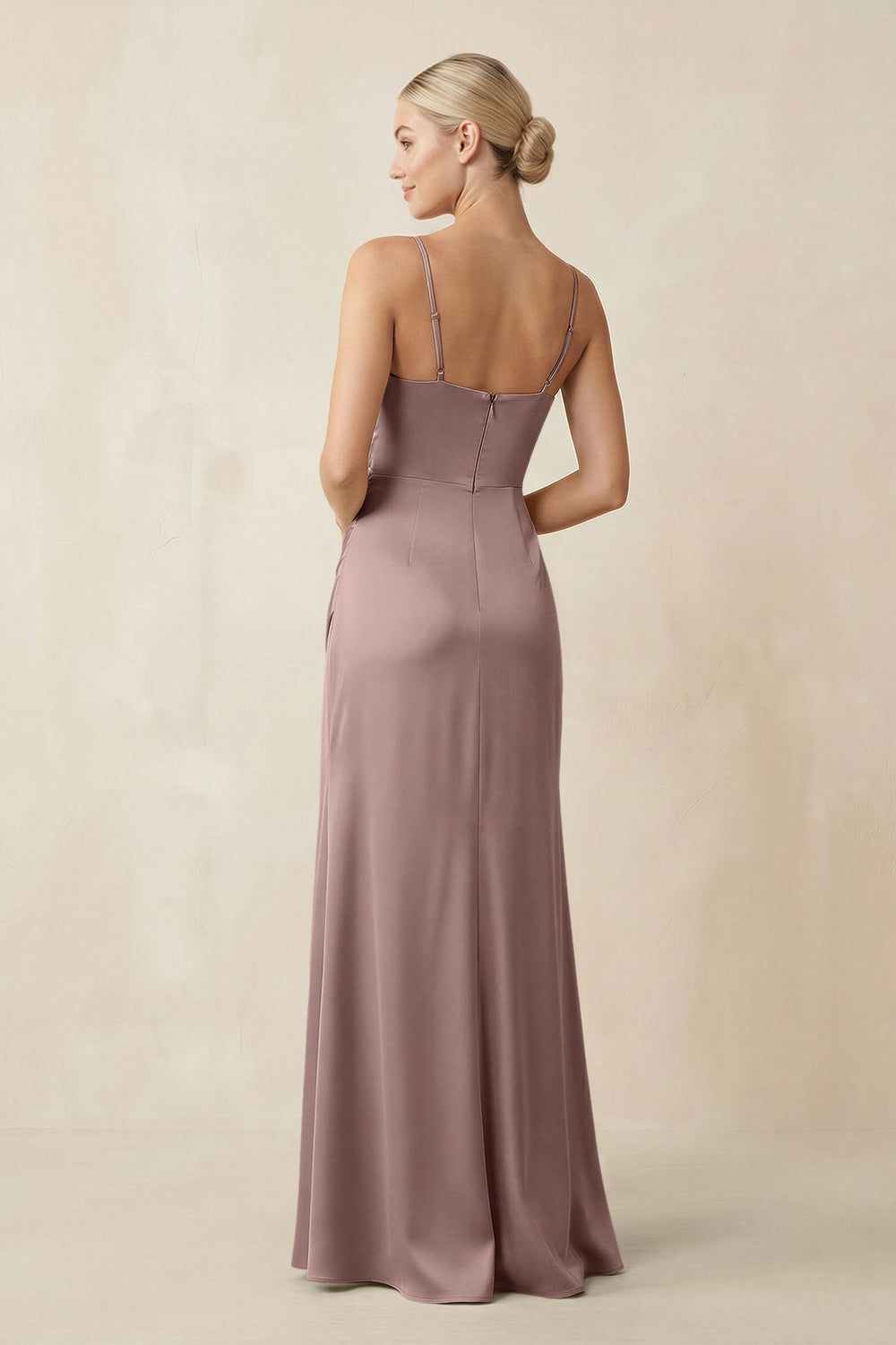 Cami Strap Ruched Satin Sheath Bridesmaid Dress in Toffee - KISS BRIDAL Bridesmaid Dresses