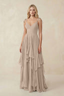 Cami Strap Ruffled A - Line Chiffon Bridesmaid Dress in Almond - SHE IS ME Bridesmaid Dresses