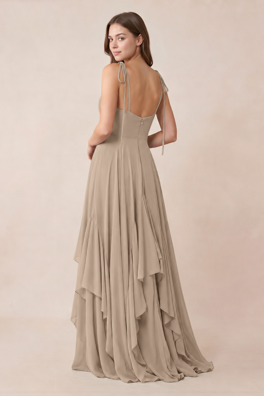 Cami Strap Ruffled A-Line Chiffon Bridesmaid Dress in Almond