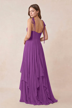 Cami Strap Ruffled A - Line Chiffon Bridesmaid Dress in Amethyst - KISS BRIDAL Bridesmaid Dresses