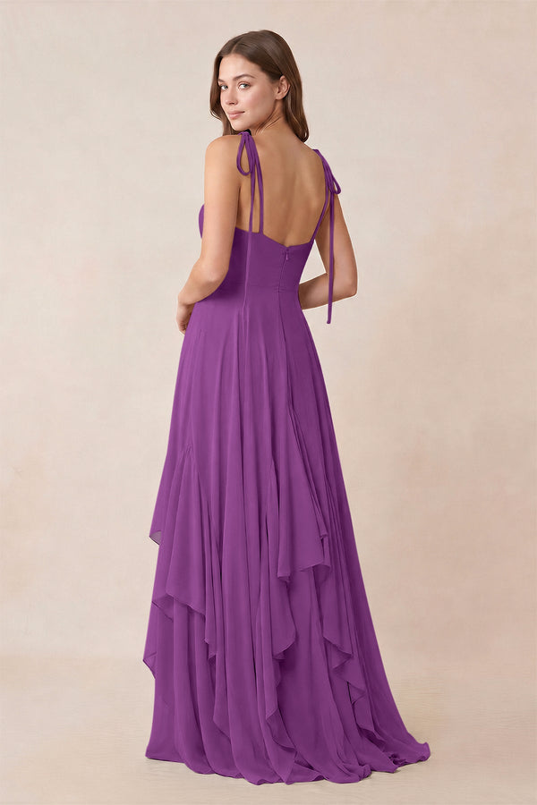 Cami Strap Ruffled A - Line Chiffon Bridesmaid Dress in Amethyst - KISS BRIDAL Bridesmaid Dresses