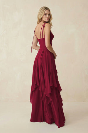Cami Strap Ruffled A - Line Chiffon Bridesmaid Dress in Berry - SHE IS ME Bridesmaid Dresses