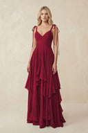 Cami Strap Ruffled A - Line Chiffon Bridesmaid Dress in Berry - SHE IS ME Bridesmaid Dresses