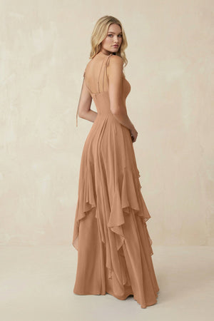 Cami Strap Ruffled A - Line Chiffon Bridesmaid Dress in Bronzer - SHE IS ME Bridesmaid Dresses