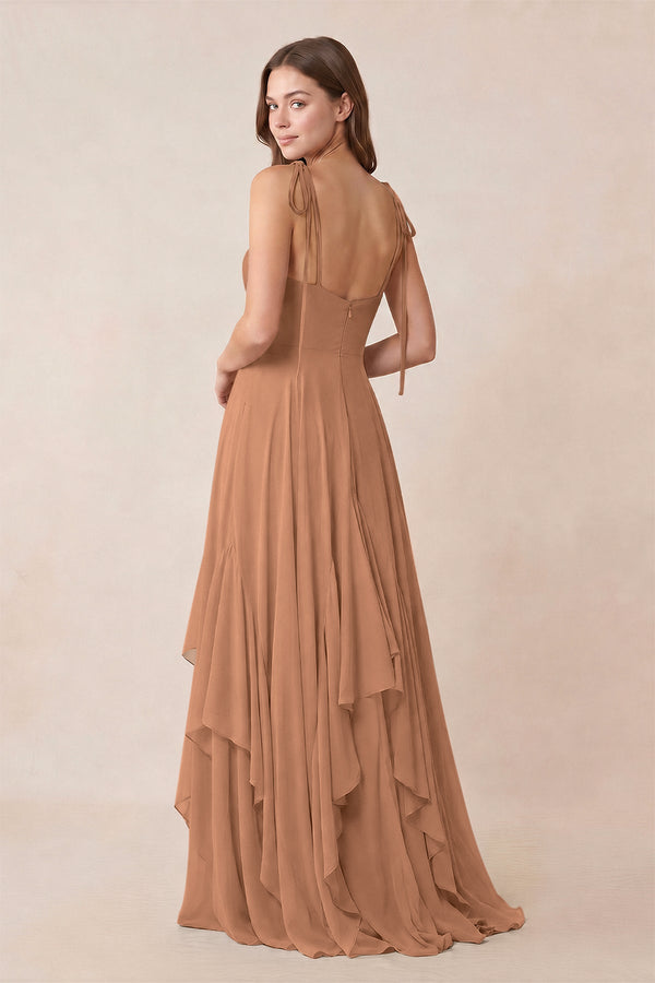Cami Strap Ruffled A - Line Chiffon Bridesmaid Dress in Bronzer - KISS BRIDAL Bridesmaid Dresses