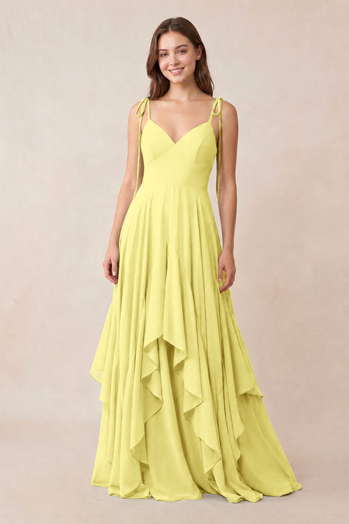 Cami Strap Ruffled A - Line Chiffon Bridesmaid Dress in Buttercup - KISS BRIDAL Bridesmaid Dresses