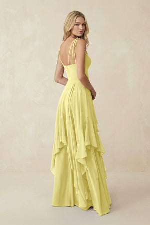 Cami Strap Ruffled A - Line Chiffon Bridesmaid Dress in Buttercup - SHE IS ME Bridesmaid Dresses