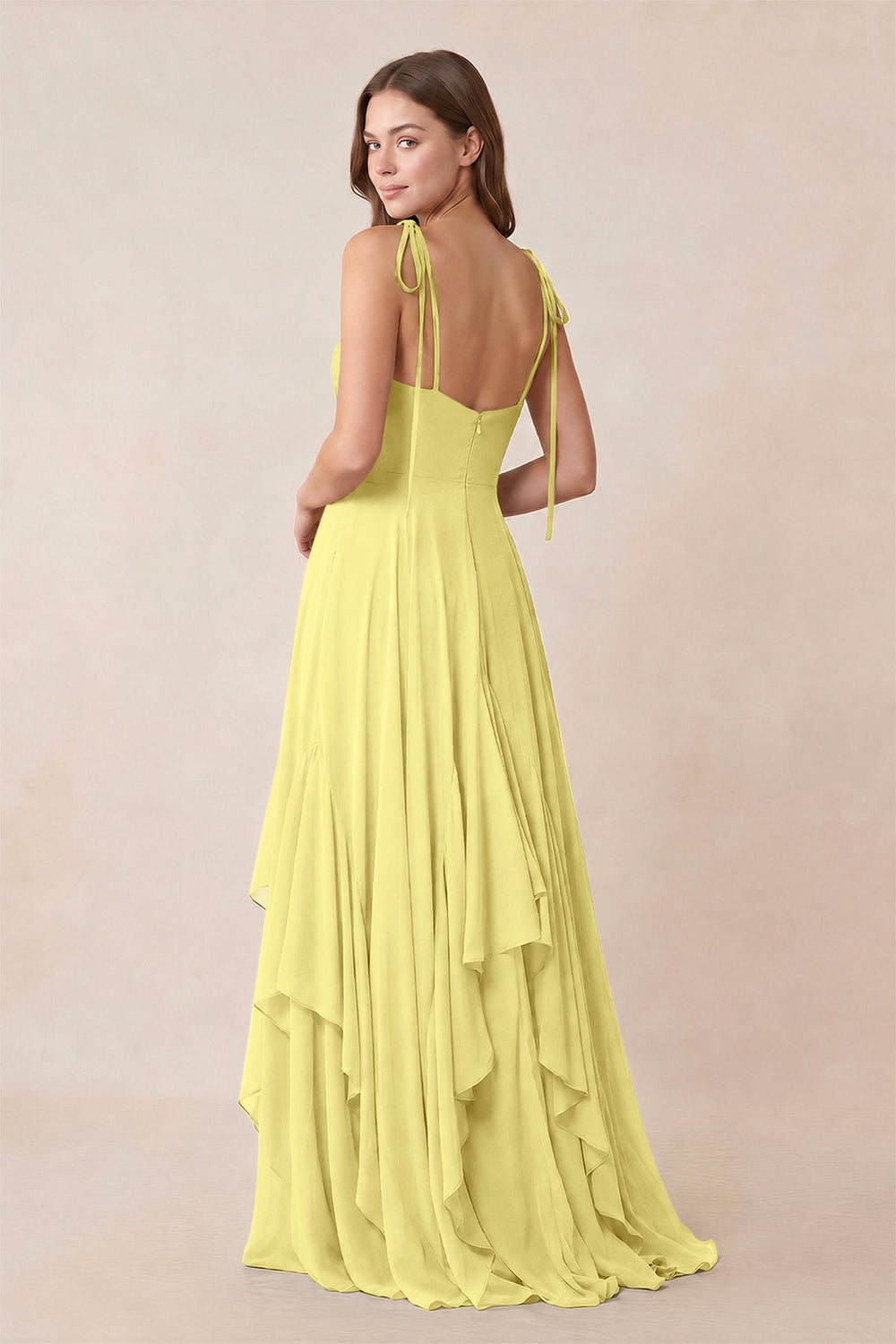 Cami Strap Ruffled A-Line Chiffon Bridesmaid Dress in Buttercup
