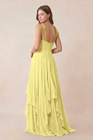 Cami Strap Ruffled A - Line Chiffon Bridesmaid Dress in Buttercup - KISS BRIDAL Bridesmaid Dresses