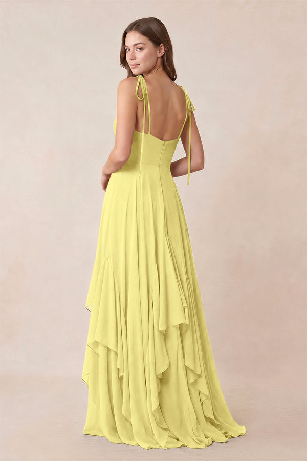 Cami Strap Ruffled A - Line Chiffon Bridesmaid Dress in Buttercup - KISS BRIDAL Bridesmaid Dresses