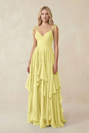 Cami Strap Ruffled A - Line Chiffon Bridesmaid Dress in Buttercup - SHE IS ME Bridesmaid Dresses