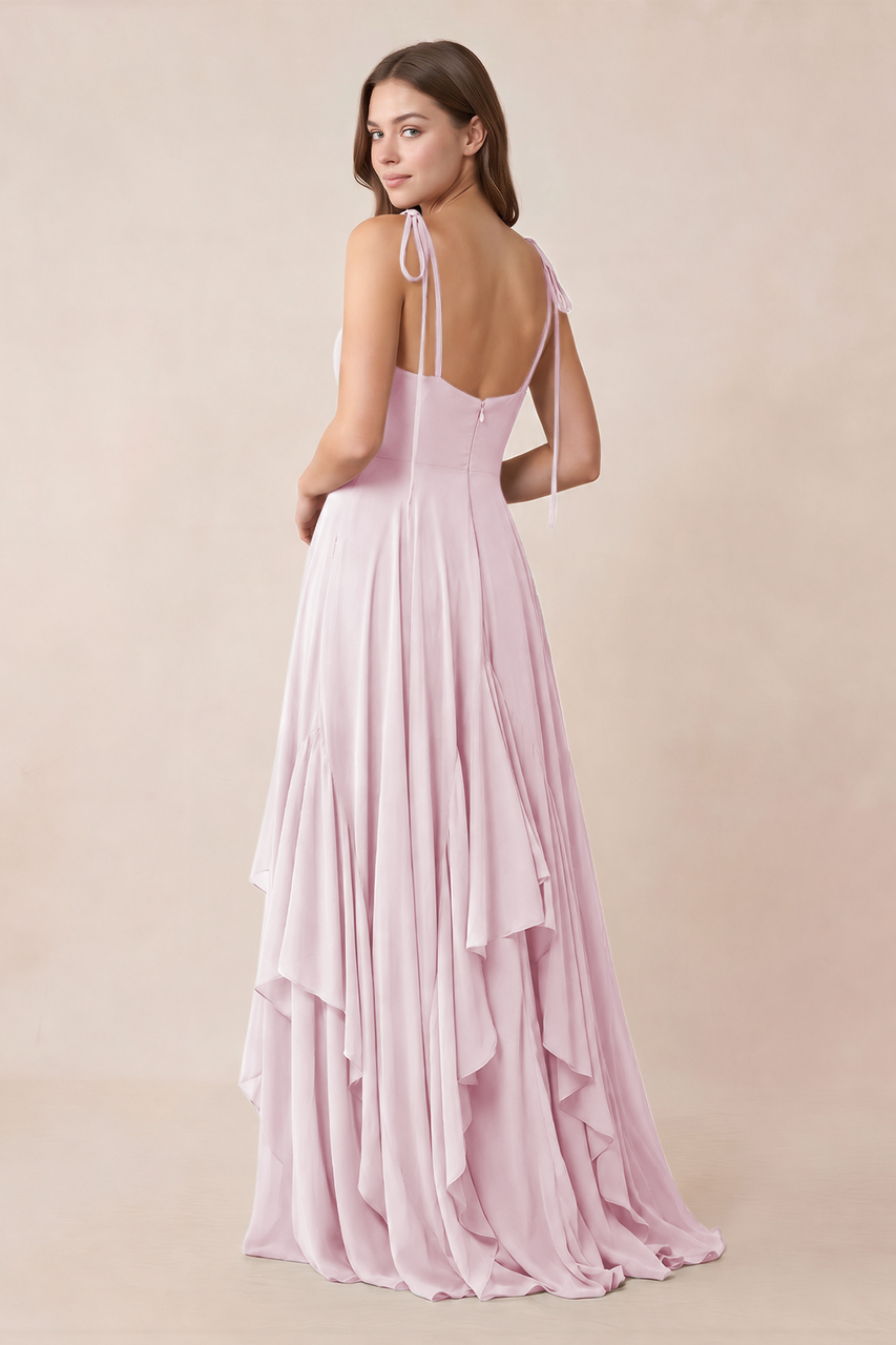 Cami Strap Ruffled A-Line Chiffon Bridesmaid Dress in Candy Pink