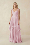 Cami Strap Ruffled A - Line Chiffon Bridesmaid Dress in Candy Pink - SHE IS ME Bridesmaid Dresses