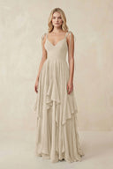 Cami Strap Ruffled A - Line Chiffon Bridesmaid Dress in Champagne - SHE IS ME Bridesmaid Dresses