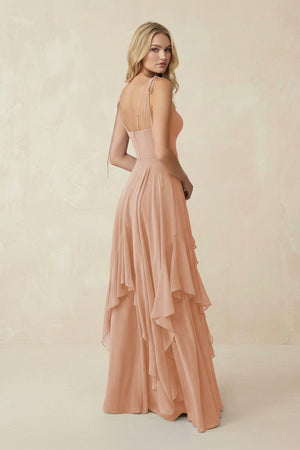 Cami Strap Ruffled A - Line Chiffon Bridesmaid Dress in Champagne Rose - SHE IS ME Bridesmaid Dresses