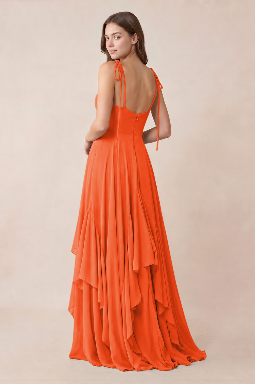 Cami Strap Ruffled A-Line Chiffon Bridesmaid Dress in Cinnamon