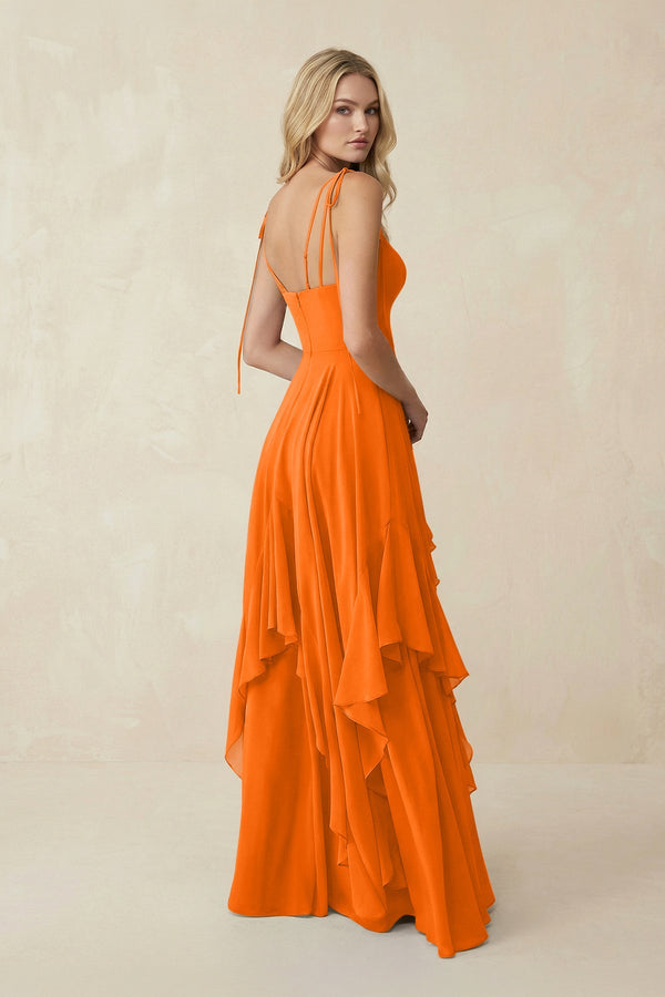 Cami Strap Ruffled A - Line Chiffon Bridesmaid Dress in Cinnamon - SHE IS ME Bridesmaid Dresses
