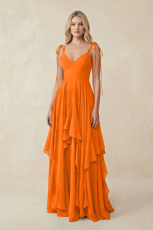 Cami Strap Ruffled A - Line Chiffon Bridesmaid Dress in Cinnamon - SHE IS ME Bridesmaid Dresses