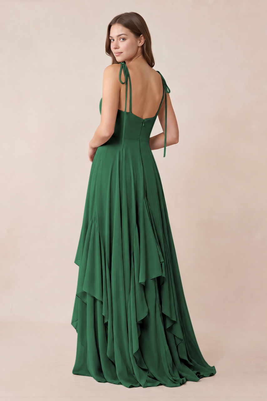 Cami Strap Ruffled A-Line Chiffon Bridesmaid Dress in Dark Green