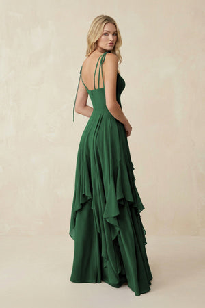 Cami Strap Ruffled A - Line Chiffon Bridesmaid Dress in Dark Green - SHE IS ME Bridesmaid Dresses