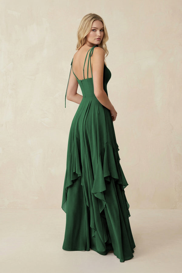 Cami Strap Ruffled A - Line Chiffon Bridesmaid Dress in Dark Green - SHE IS ME Bridesmaid Dresses