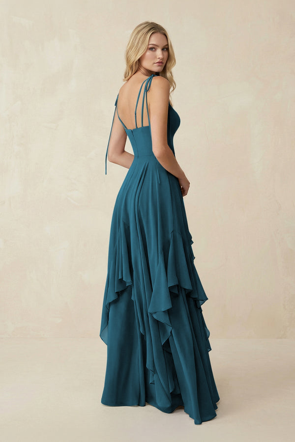 Cami Strap Ruffled A - Line Chiffon Bridesmaid Dress in Dark Teal - SHE IS ME Bridesmaid Dresses