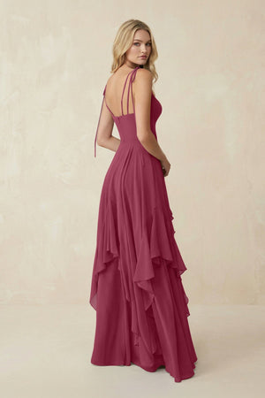 Cami Strap Ruffled A - Line Chiffon Bridesmaid Dress in Desert Rose - SHE IS ME Bridesmaid Dresses