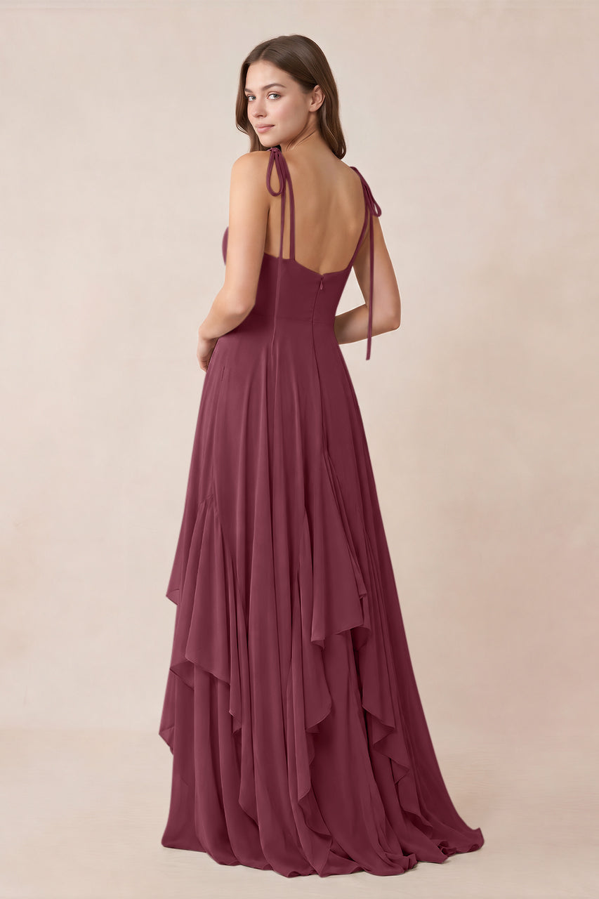 Cami Strap Ruffled A-Line Chiffon Bridesmaid Dress in Desert Rose