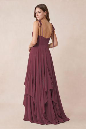 Cami Strap Ruffled A-Line Chiffon Bridesmaid Dress in Desert Rose (2) | KISSBRIDAL