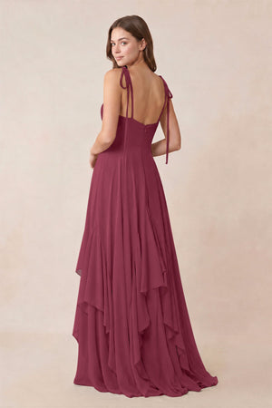 Cami Strap Ruffled A - Line Chiffon Bridesmaid Dress in Desert Rose - KISS BRIDAL Bridesmaid Dresses