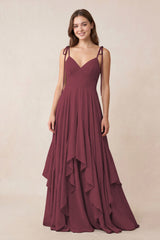 Cami Strap Ruffled A-Line Chiffon Bridesmaid Dress in Desert Rose | KISSBRIDAL