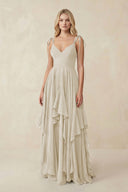 Cami Strap Ruffled A - Line Chiffon Bridesmaid Dress in Dove Gray - SHE IS ME Bridesmaid Dresses