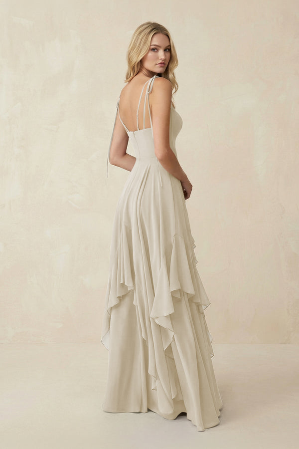 Cami Strap Ruffled A - Line Chiffon Bridesmaid Dress in Dove Gray - SHE IS ME Bridesmaid Dresses