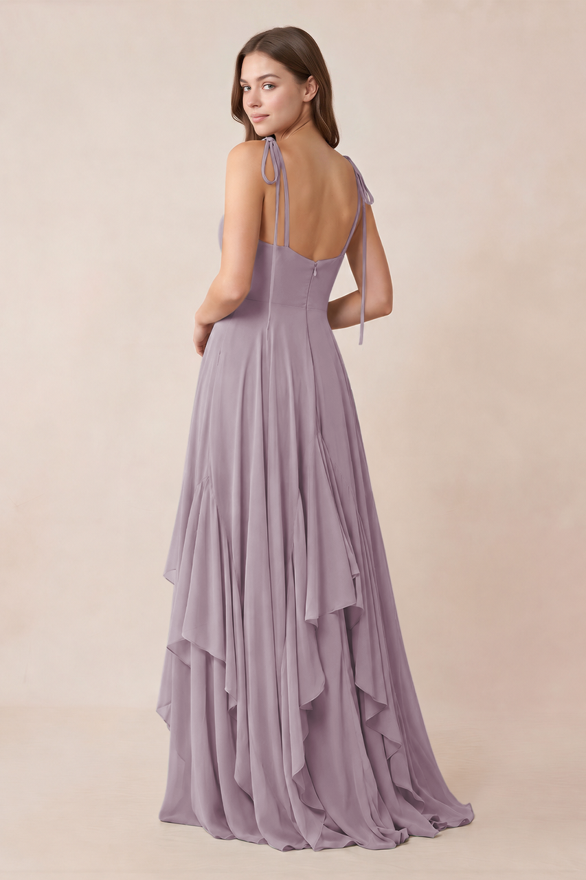 Cami Strap Ruffled A-Line Chiffon Bridesmaid Dress in Dusk
