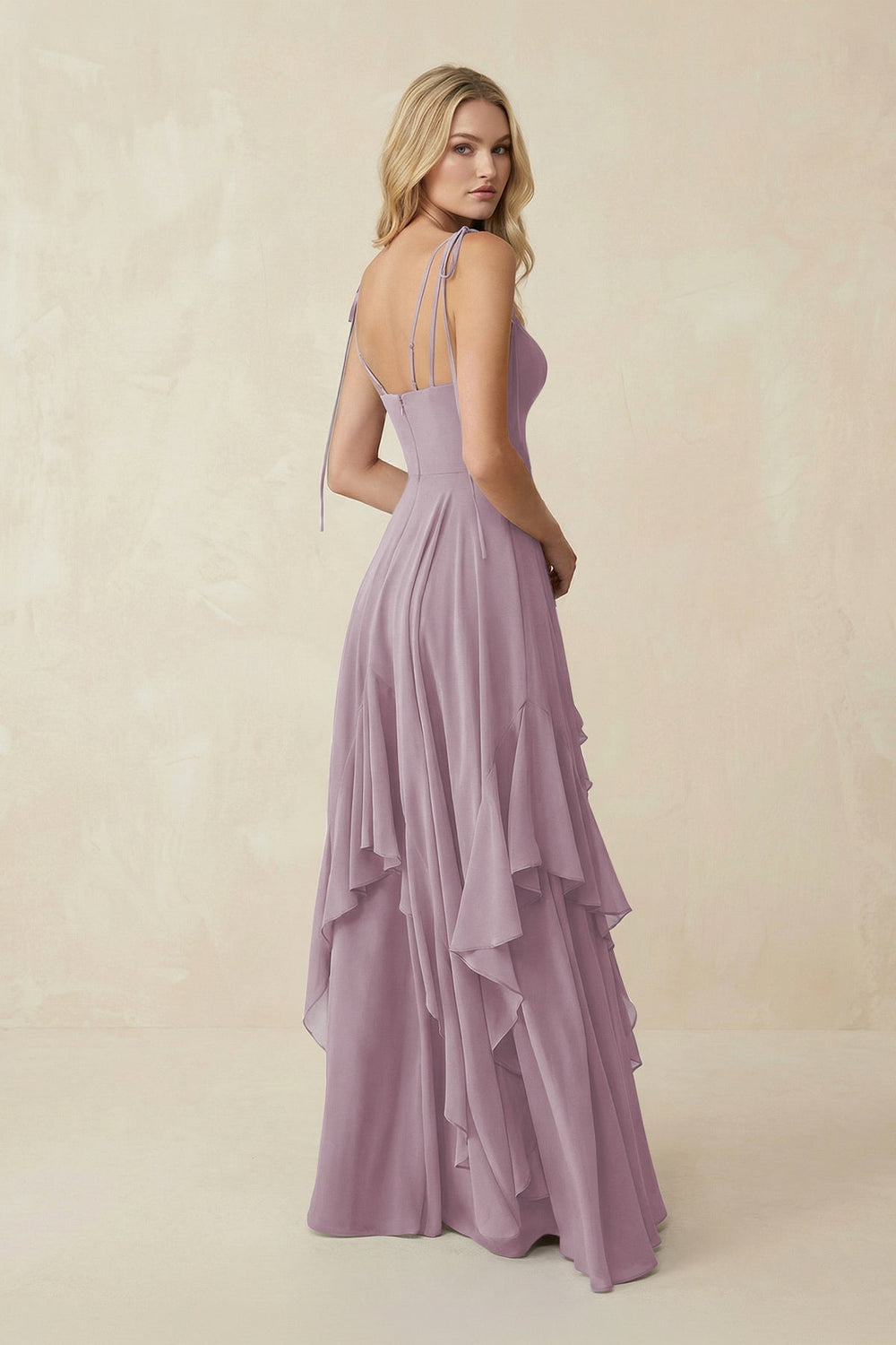Cami Strap Ruffled A - Line Chiffon Bridesmaid Dress in Dusk - KISS BRIDAL Bridesmaid Dresses