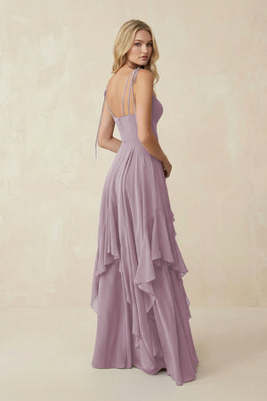 Cami Strap Ruffled A - Line Chiffon Bridesmaid Dress in Dusk - SHE IS ME Bridesmaid Dresses