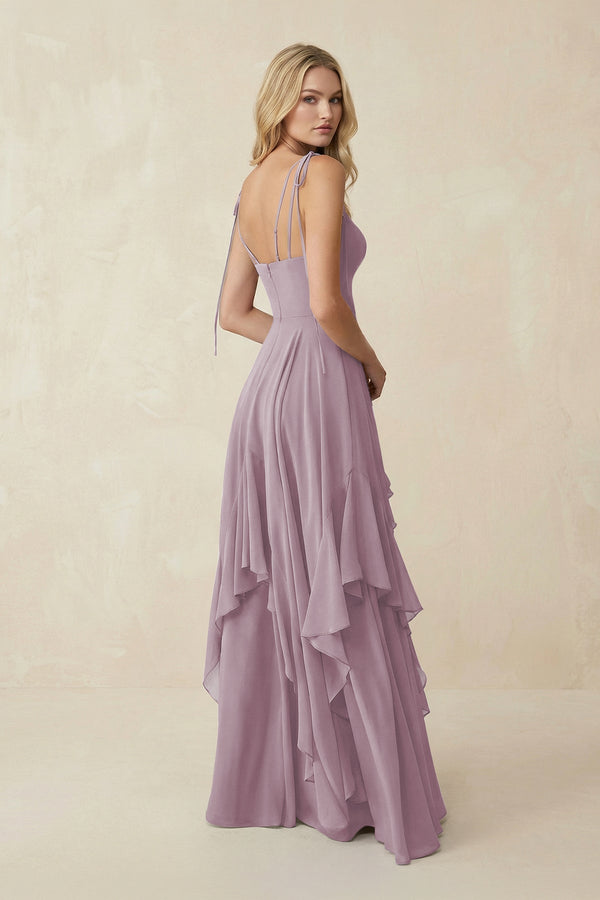 Cami Strap Ruffled A - Line Chiffon Bridesmaid Dress in Dusk - SHE IS ME Bridesmaid Dresses