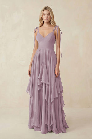 Cami Strap Ruffled A - Line Chiffon Bridesmaid Dress in Dusk - SHE IS ME Bridesmaid Dresses