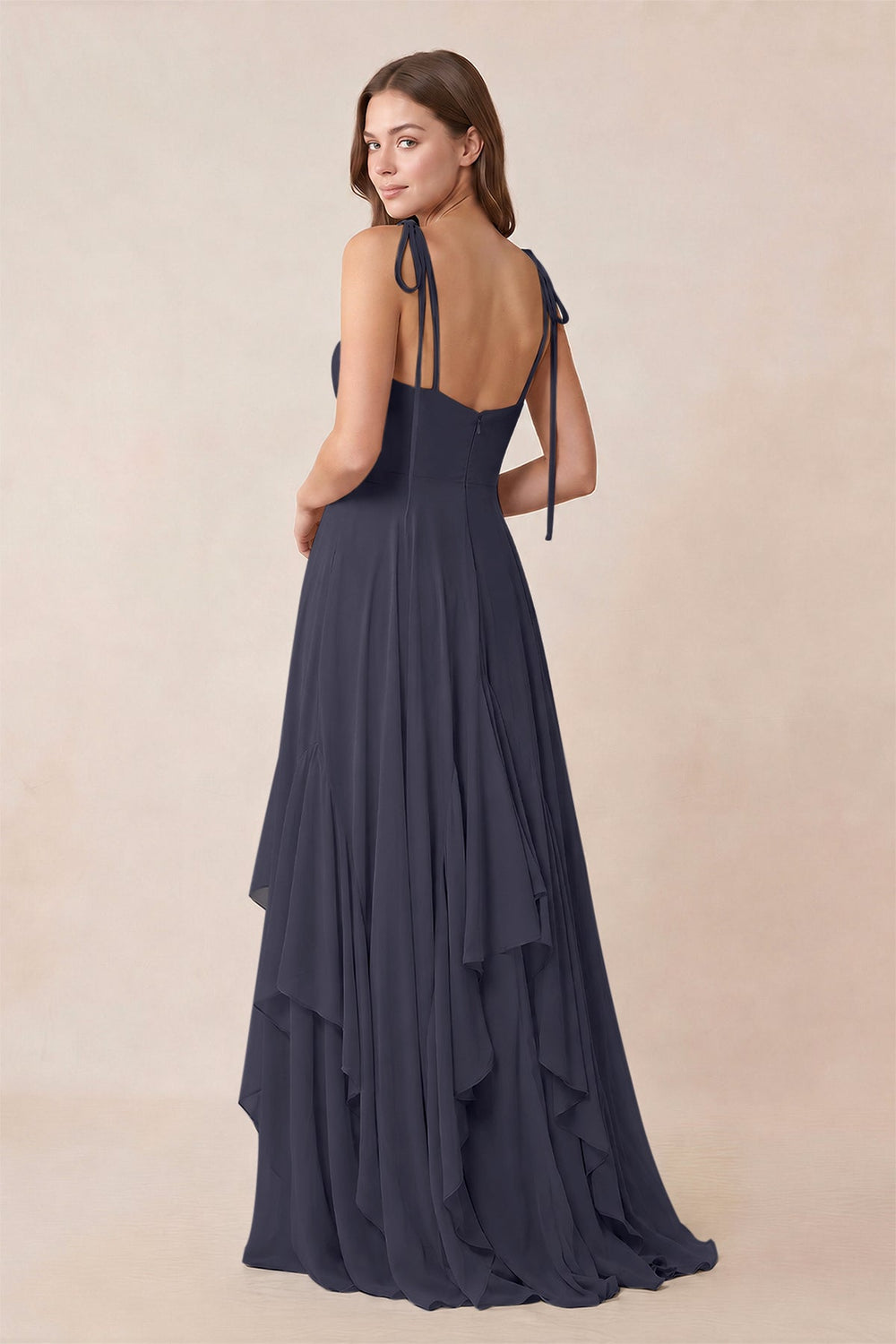 Cami Strap Ruffled A-Line Chiffon Bridesmaid Dress in Dusk Blue