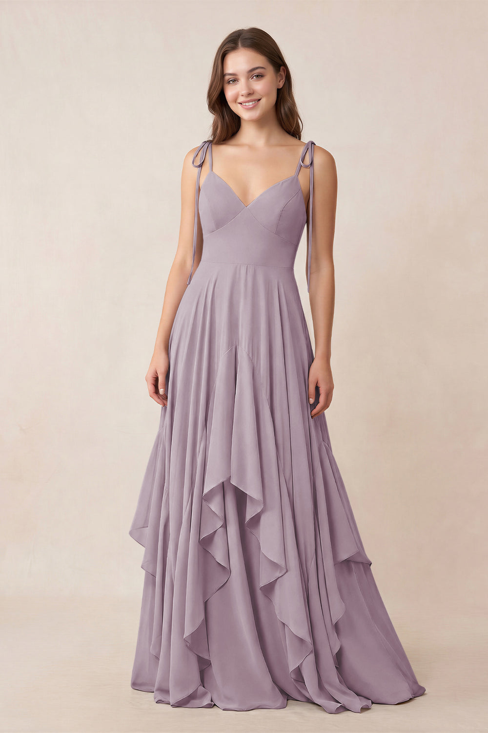 Cami Strap Ruffled A-Line Chiffon Bridesmaid Dress in Dusk