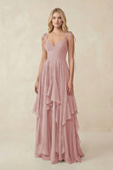 Cami Strap Ruffled A - Line Chiffon Bridesmaid Dress in Dusty Rose - SHE IS ME Bridesmaid Dresses