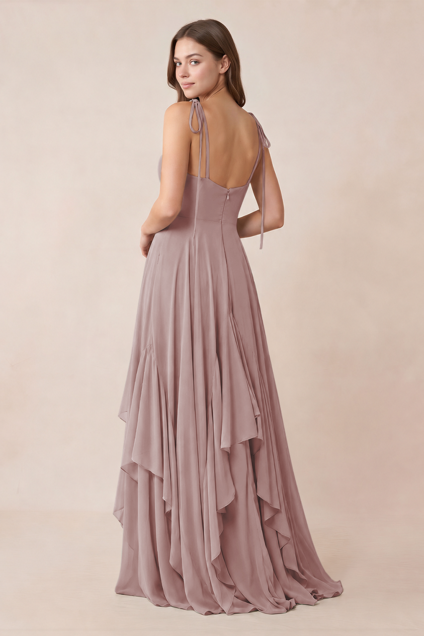 Cami Strap Ruffled A-Line Chiffon Bridesmaid Dress in Dusty Rose