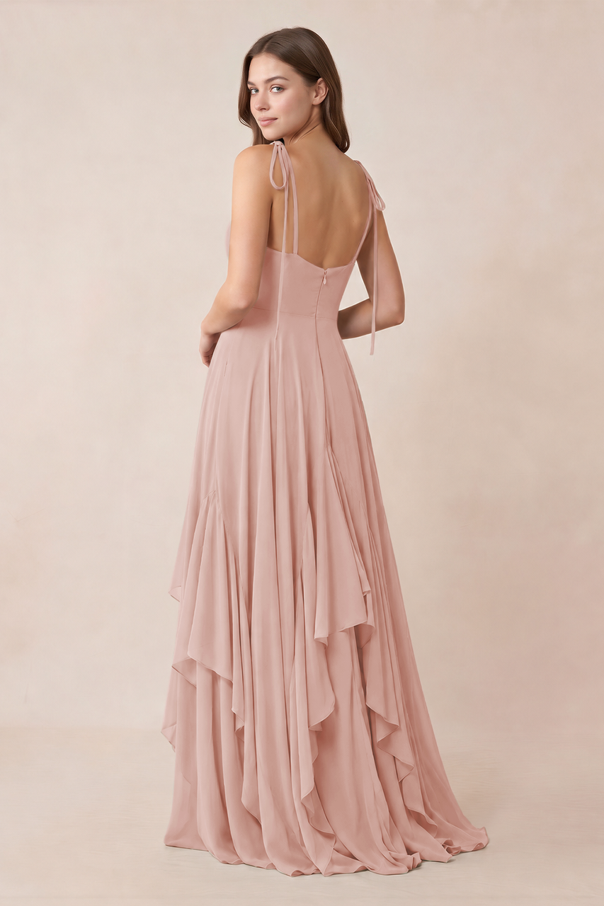 Cami Strap Ruffled A-Line Chiffon Bridesmaid Dress in English Rose