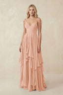 Cami Strap Ruffled A - Line Chiffon Bridesmaid Dress in English Rose - SHE IS ME Bridesmaid Dresses