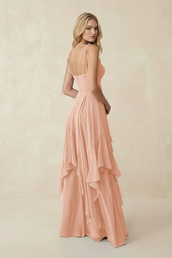 Cami Strap Ruffled A - Line Chiffon Bridesmaid Dress in English Rose - SHE IS ME Bridesmaid Dresses