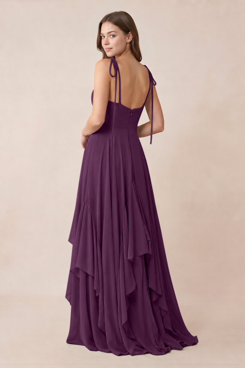 Cami Strap Ruffled A-Line Chiffon Bridesmaid Dress in Fig