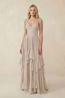 Cami Strap Ruffled A - Line Chiffon Bridesmaid Dress in Frost - SHE IS ME Bridesmaid Dresses