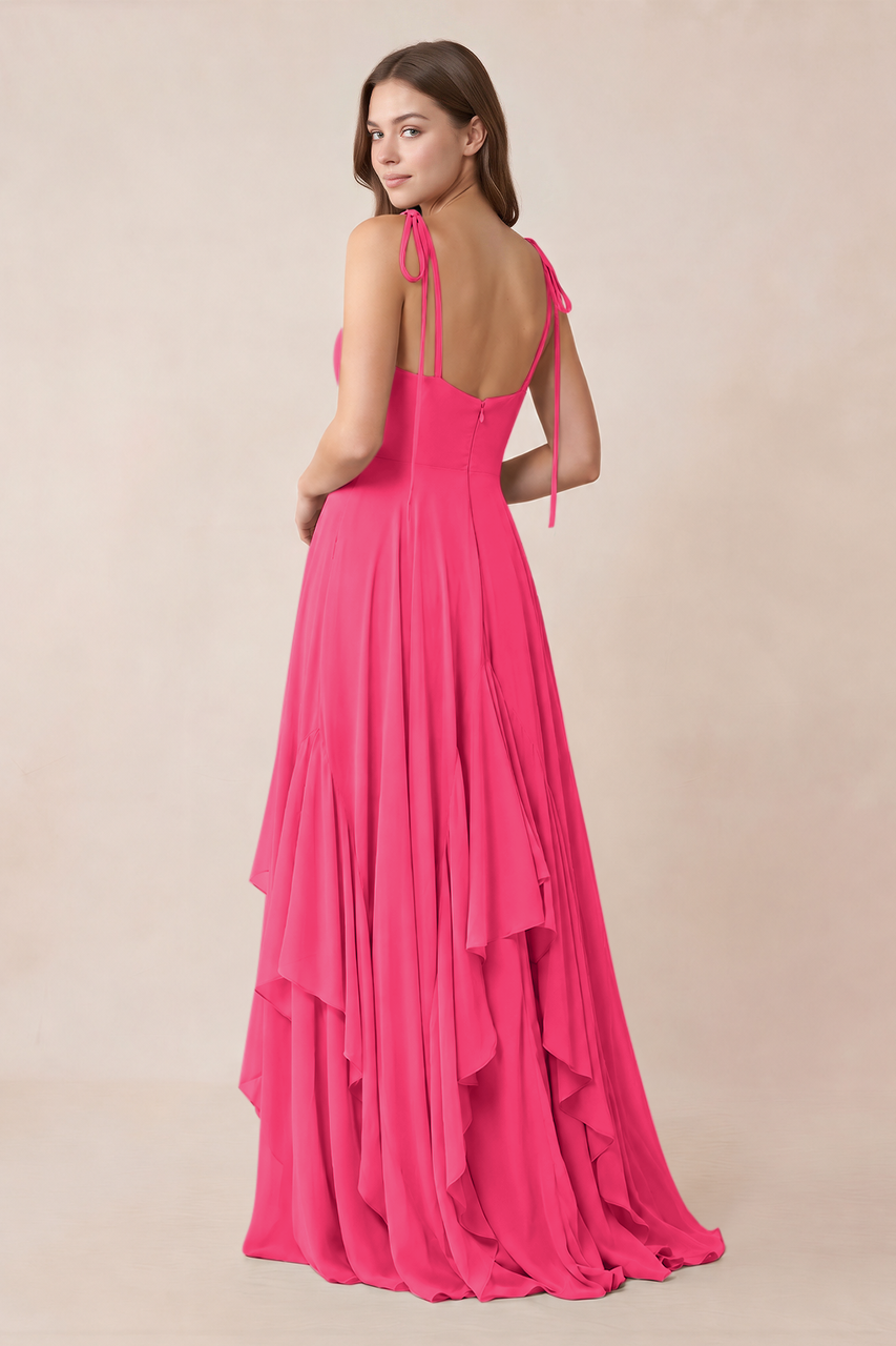 Cami Strap Ruffled A-Line Chiffon Bridesmaid Dress in Fuchsia